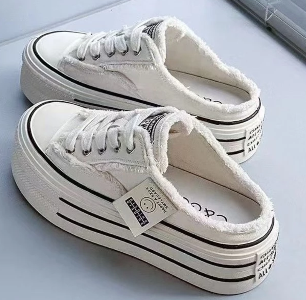 Dép Đóng Mũi Nữ Mùa Hè Mặc Mới Không Gót Nửa Hỗ Trợ Giày Vải Lười Bán Dép Nền Tảng