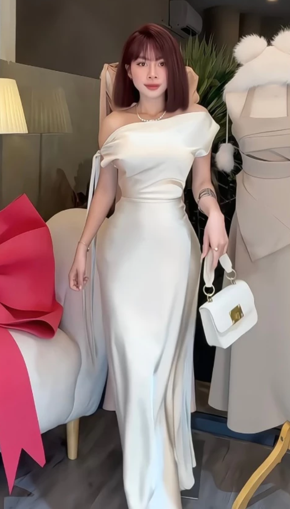 ĐẦM LỤA CỘT DÂY + TRỄ VAI , size SML lụa hàn châu cao cấp ( LILY DRESS )